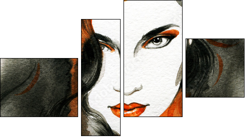 Beautiful woman.  Hand painted fashion illustration - Vierteiliges Leinwandbild, Viertychon