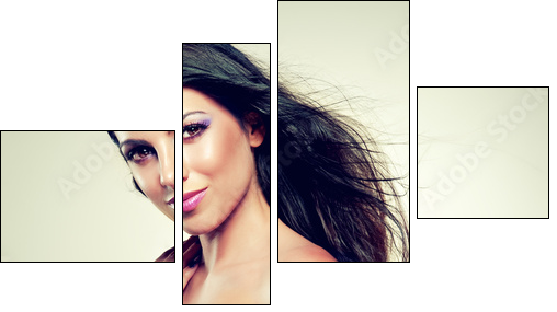Beautiful brunette with long hair flying - Vierteiliges Leinwandbild, Viertychon