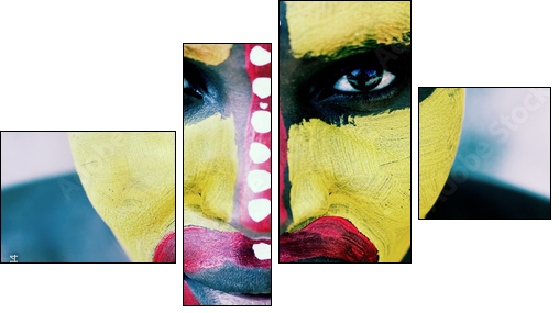 Young African woman painted traditional, lomography  look - Vierteiliges Leinwandbild, Viertychon
