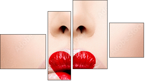 Beauty Sexy Lips with Heart Shape paint. Valentines Day - Vierteiliges Leinwandbild, Viertychon