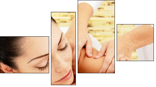 Woman having massage of shoulder in spa salon - Vierteiliges Leinwandbild, Viertychon