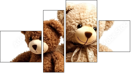 Two teddy bears together. Kids toys. Isolated on a transparent background. KI. - Vierteiliges Leinwandbild, Viertychon