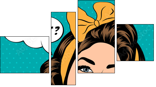 cute retro woman in comics style - Vierteiliges Leinwandbild, Viertychon