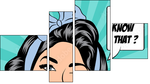 cute retro woman in comics style - Vierteiliges Leinwandbild, Viertychon