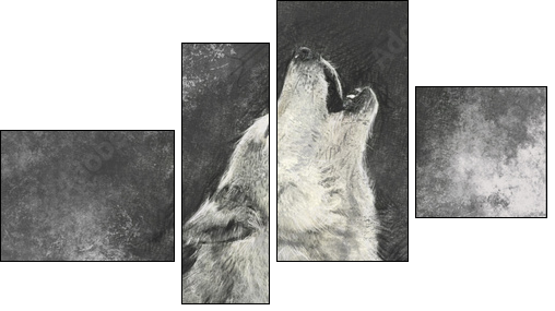 Wolf, handmade illustration on grey background - Vierteiliges Leinwandbild, Viertychon