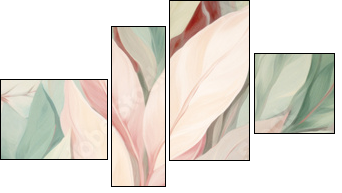 Green And Pink Leaves Background. Oil Painting Floral Wallpaper. Generative AI. - Vierteiliges Leinwandbild, Viertychon