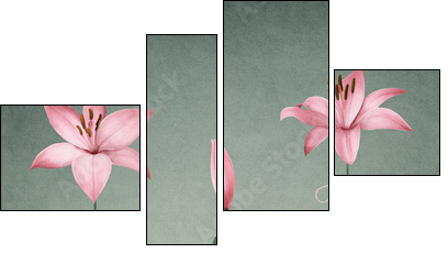 Three pink lily - Vierteiliges Leinwandbild, Viertychon