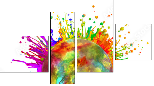 Colored paint splashes in round shape - Vierteiliges Leinwandbild, Viertychon