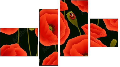 Seamless background: poppy - Vierteiliges Leinwandbild, Viertychon
