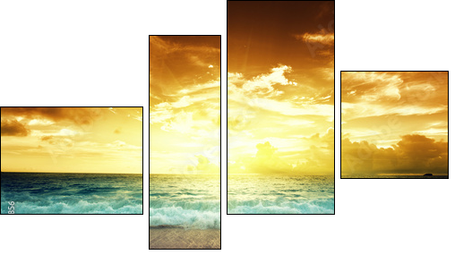 sunset on Seychelles beach - Vierteiliges Leinwandbild, Viertychon