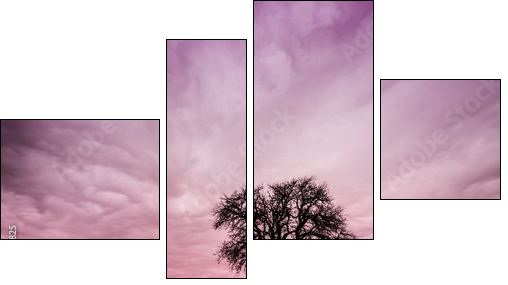 Tree Silhouette with Colorful Pink Sky - Vierteiliges Leinwandbild, Viertychon