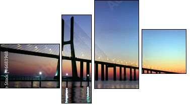 Vasco da Gama bridge panorama at dusk - Vierteiliges Leinwandbild, Viertychon
