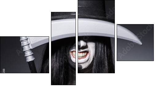 Woman in halloween concept with scythe - Vierteiliges Leinwandbild, Viertychon