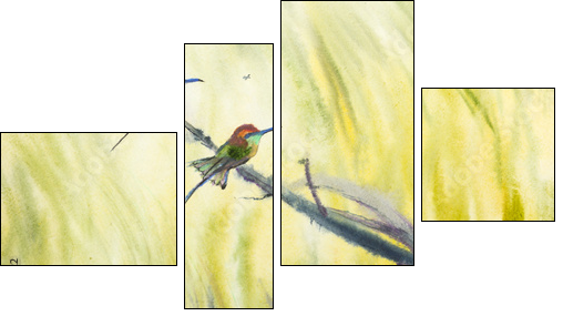 six small birds - Vierteiliges Leinwandbild, Viertychon
