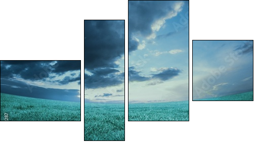 Blue sky over green field - Vierteiliges Leinwandbild, Viertychon