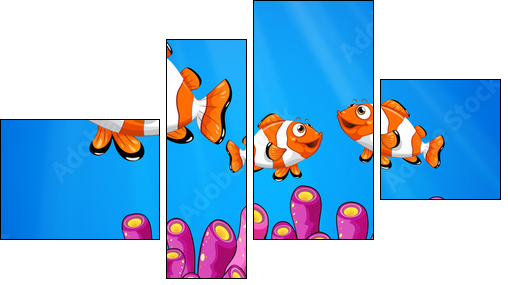 Clownfishes under the sea - Vierteiliges Leinwandbild, Viertychon