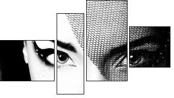 portrait of beautiful young woman, black and white retro styliza - Vierteiliges Leinwandbild, Viertychon