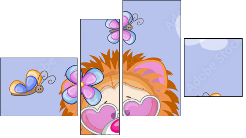 Lion with flowers - Vierteiliges Leinwandbild, Viertychon