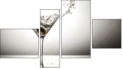 Olive splashing on martini - Vierteiliges Leinwandbild, Viertychon