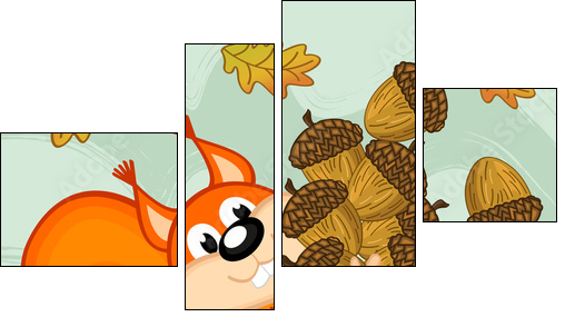 squirrel gathers acorns - vector illustration, eps - Vierteiliges Leinwandbild, Viertychon