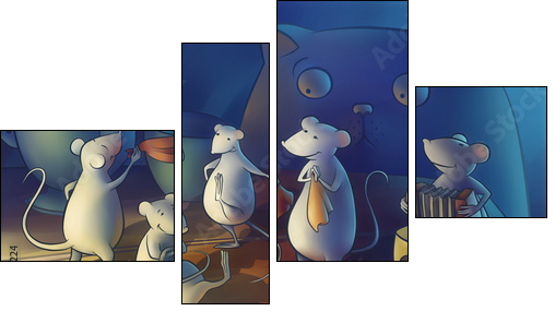 Cat gone from home, mice start dancing - Vierteiliges Leinwandbild, Viertychon