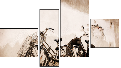 Italian old-style bicycles leaning against a wall  - Vierteiliges Leinwandbild, Viertychon