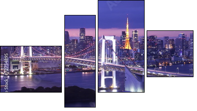 view of Tokyo Bay , Rainbow bridge and Tokyo Tower landmark - Vierteiliges Leinwandbild, Viertychon