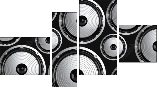 Many elegant white and black loudspeakers - Vierteiliges Leinwandbild, Viertychon