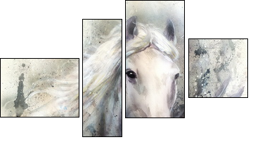 white horse with a flying eagle beautiful painting illustration - Vierteiliges Leinwandbild, Viertychon
