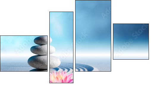 sand, lily and spa stones in zen garden - Vierteiliges Leinwandbild, Viertychon