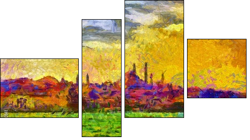Istanbul shore view cityscape impressionist style painting - Vierteiliges Leinwandbild, Viertychon