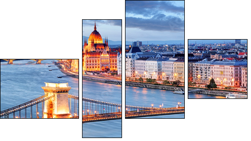 Budapest with chain bridge and parliament, Hungary - Vierteiliges Leinwandbild, Viertychon