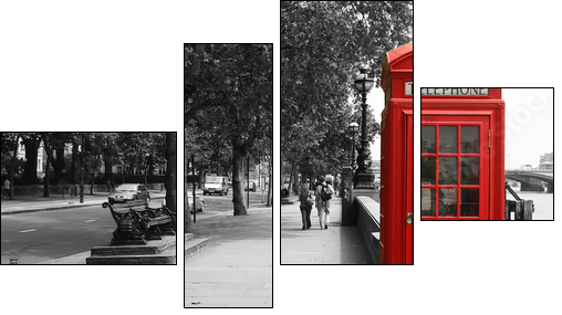 London Telephone Booth - Vierteiliges Leinwandbild, Viertychon