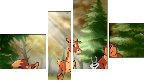 Forest animals are on the field - Vierteiliges Leinwandbild, Viertychon