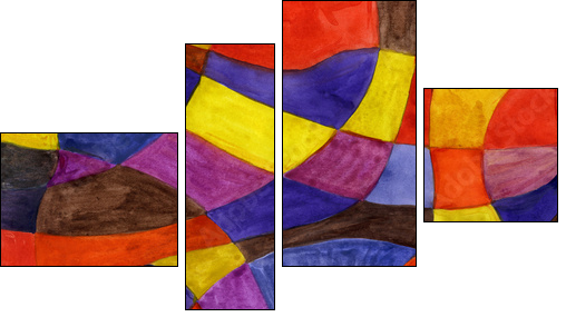 Abstract watercolor lines and shapes painting. Vibrant colors. - Vierteiliges Leinwandbild, Viertychon