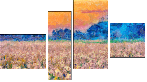 Summer meadow blow balls landscape painting - Vierteiliges Leinwandbild, Viertychon