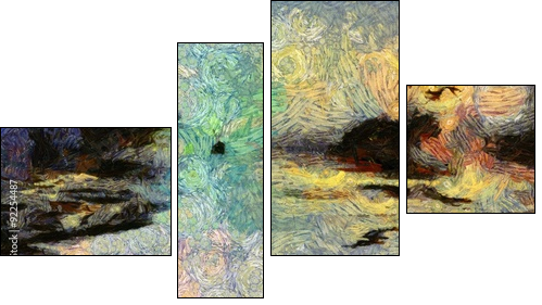 Vivid Swirling Painting of Islands Sunset or Sunrise - Vierteiliges Leinwandbild, Viertychon