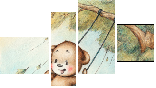 Swinging Teddy Bear - Vierteiliges Leinwandbild, Viertychon