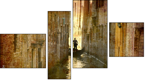 Postcard from Italy. - Gondola - Venice. - Vierteiliges Leinwandbild, Viertychon