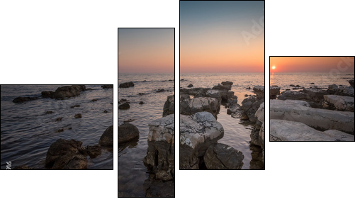 Sunset Over the Sea with Rocks in Foreground - Vierteiliges Leinwandbild, Viertychon