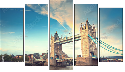 Tower bridge at sunset, London - Fünfteiliges Leinwandbild, Pentaptychon