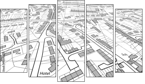 Angled map - Fünfteiliges Leinwandbild, Pentaptychon