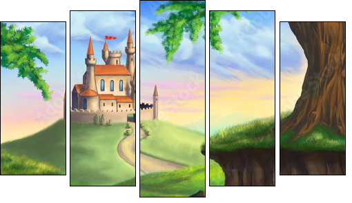 Fantasy castle - Fünfteiliges Leinwandbild, Pentaptychon