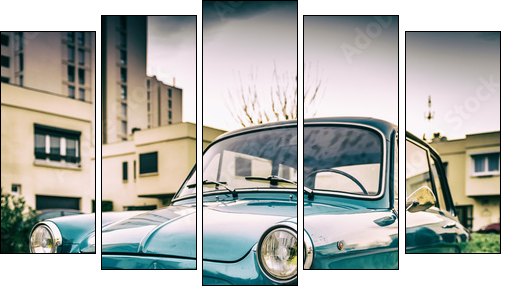 Petite automobile bleu - Fünfteiliges Leinwandbild, Pentaptychon
