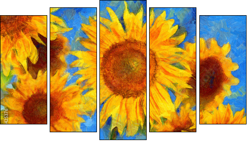 Sunflowers.Van Gogh style imitation. Digital painting. - Fünfteiliges Leinwandbild, Pentaptychon