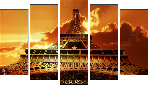 Eiffel tower on sunset - Fünfteiliges Leinwandbild, Pentaptychon