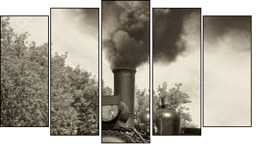 Old locomotive sepia - Fünfteiliges Leinwandbild, Pentaptychon