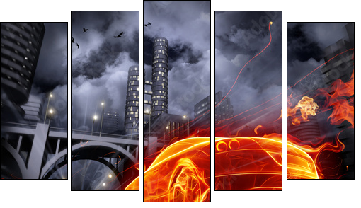 Fire car - Fünfteiliges Leinwandbild, Pentaptychon