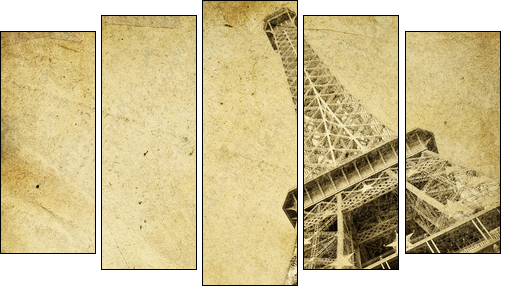 vintage paper with eiffel tower - Fünfteiliges Leinwandbild, Pentaptychon