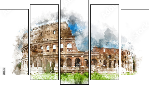 Watercolor painting of the Colosseum, Rome - Fünfteiliges Leinwandbild, Pentaptychon